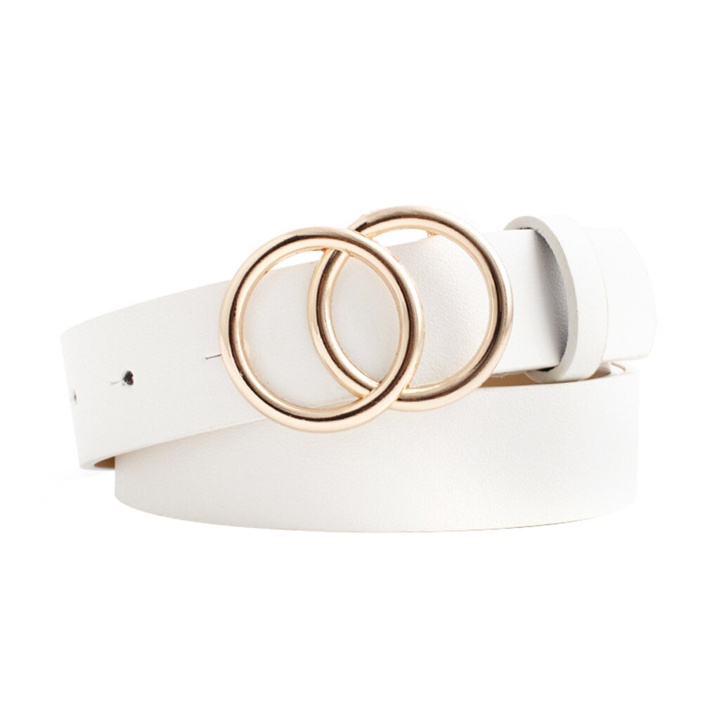 Vintage Double Ring Circle Round Buckle Button Belt Leisure Jeans Dress Women Leather Belt Simple Girls: 03