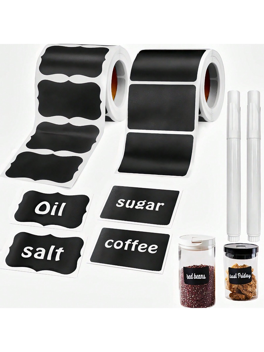 Schwarze, wasserfeste, wiederverwendbare Etikettenaufkleber mit weißer Kreide für Einmachgläser, Bastelraum, Aufbewahrungsräume, Glasflaschen, Organisation