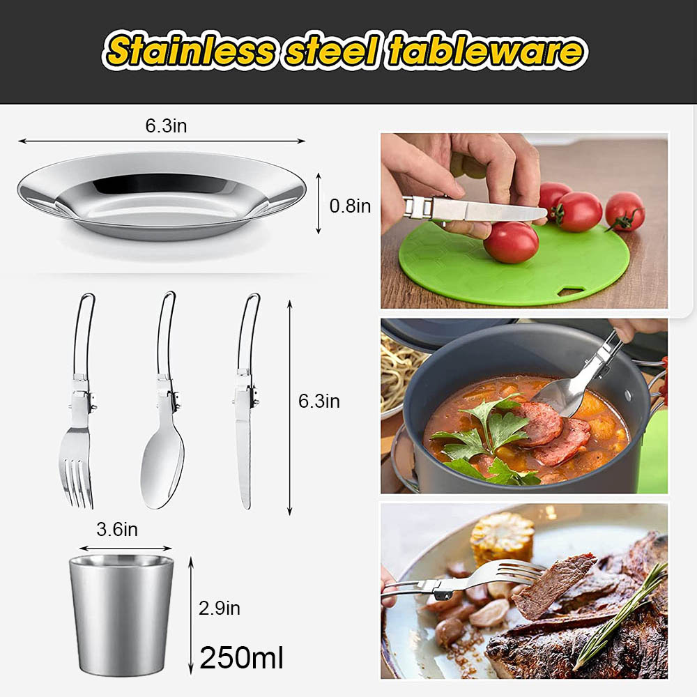 Juego de cocina para acampar, equipo ligero de aluminio para exteriores, utensilios de cocina para viajar, Trekking y senderismo
