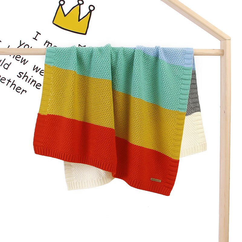Babystickad regnbågsfilt barnvagnsöverdrag babyfilt nyfödd linda omslag för spädbarn småbarn babysängfilt: 1