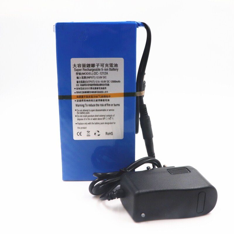 100% DC 1212A 12V 12000mAh lithium-ion Rechargeable battery pack 12.6v 1.2Ah AC Power Charger With charging indicator + charger