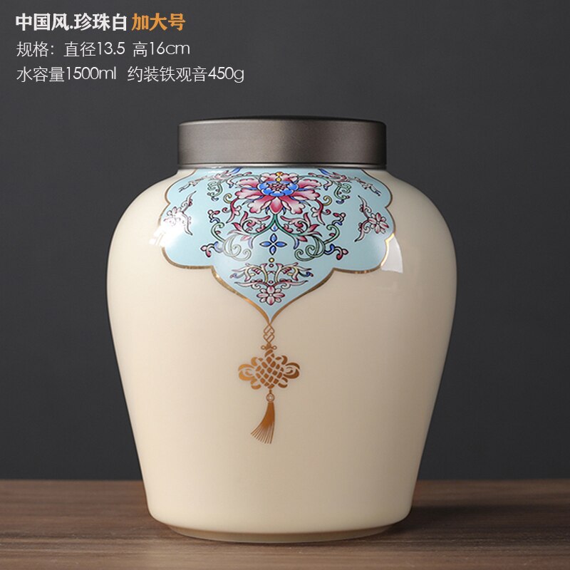 Antique Enamel Sealed Tea Cans with Tin Lids Household Large-capacity Ceramic Storage Jars Kitchen Storage Containers Home Decor: S