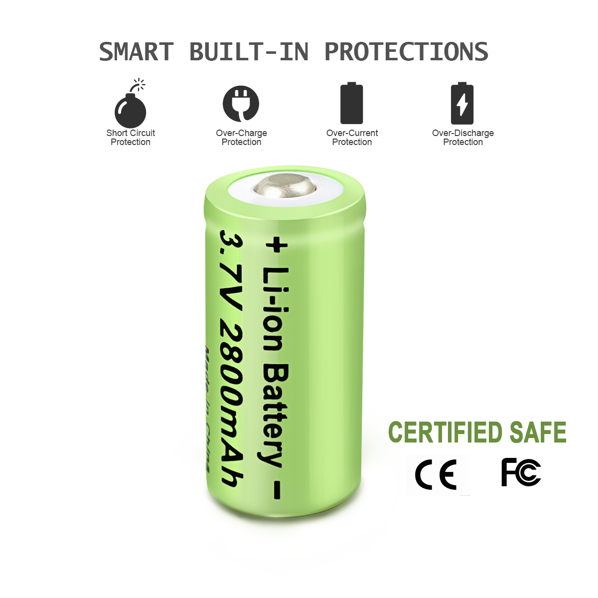 Powtree-batería recargable CR123A RCR 16340 ICR para baterías de cámara, Pila de ion de litio, 2800, 3,7 mAh, 123 V, para linterna