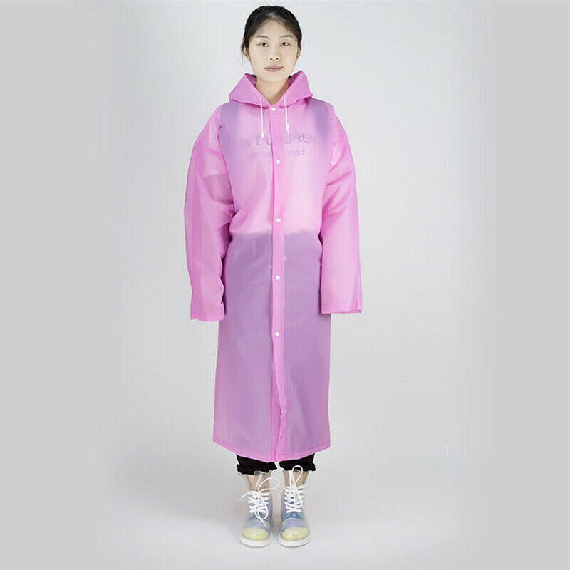 Men Women Waterproof Raincoats EVA Transparent Button Hooded Raincoat Portable Outdoor Travel Rain Coat Poncho Plastic Rainwear: Pink