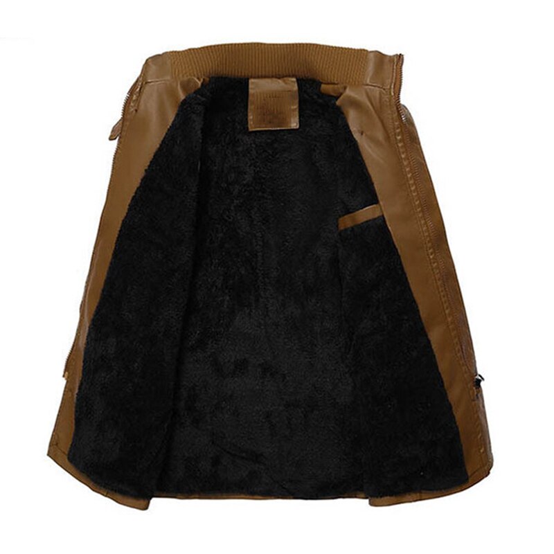 Merk leren jas heren opstaande kraag fleece wollen voering dikke warme windjack leren jas heren halflange jas heren
