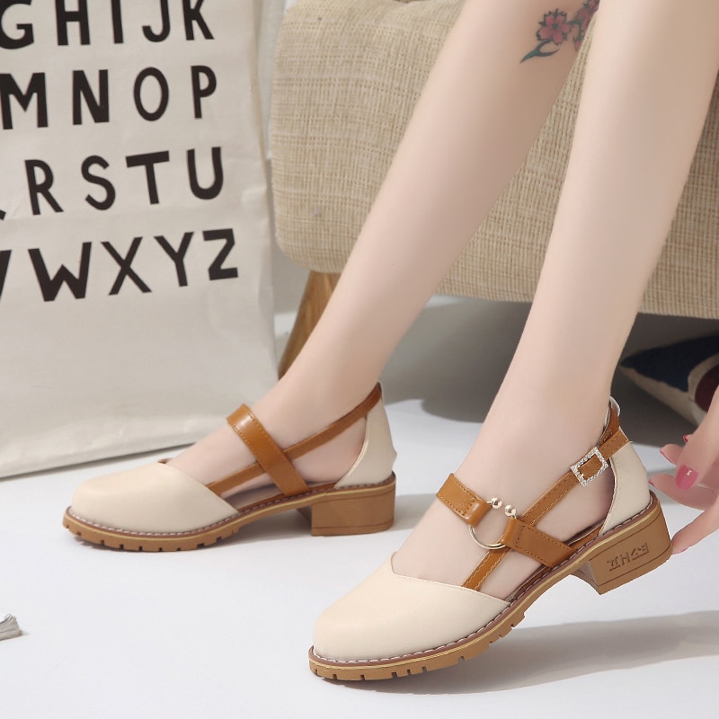 Lukket tå gladiator sandaler mellemhøj hæl fe sko kvinde retro chunky udhulet flip flop dame tøffel sommer sko