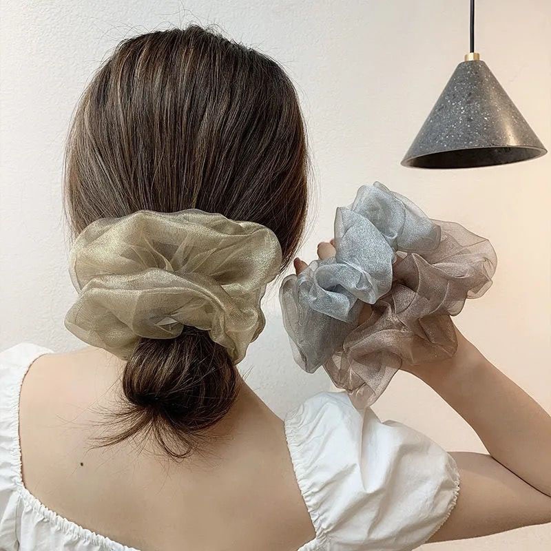 Oversized Hair Scrunchies For Women Solid Organza Scrunchie Hair Rubber Bands Elastic Hair Ties Accessories Ponytail Holder