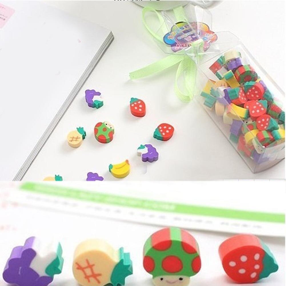 50 teile/satz Mini Nette Kawaii Frucht Gummi Radiergummi Mit Kunststoff Flasche für freundlicher Neuheit Artikel Schule Liefert