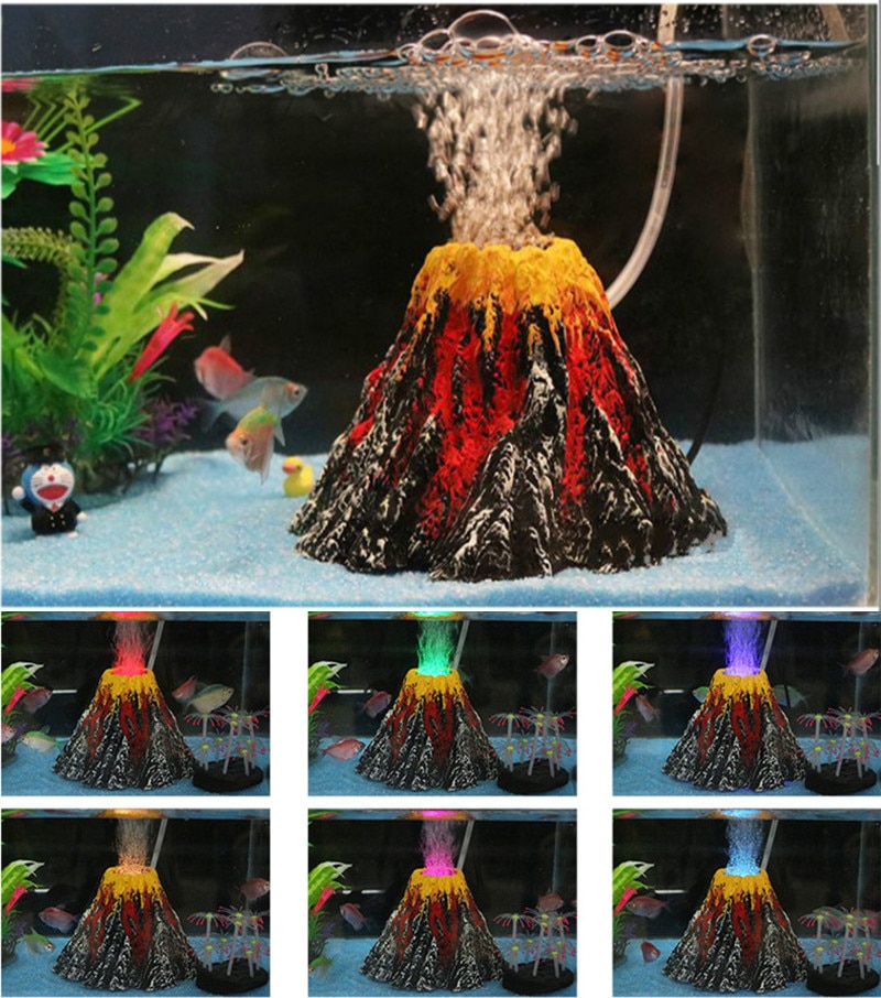 Aquarium Volcano Stone Decoration Fish Tank Bubble Volcano Eruption Aquarium Ornament Used With Air Pump Led Light