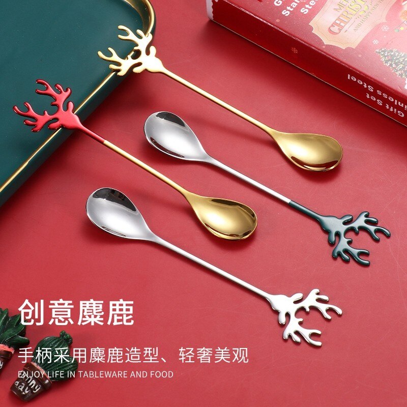 Juego de cubiertos de acero inoxidable, Set de utensilios de cocina, cuchara de postre, cucharas de té, , de Navidad
