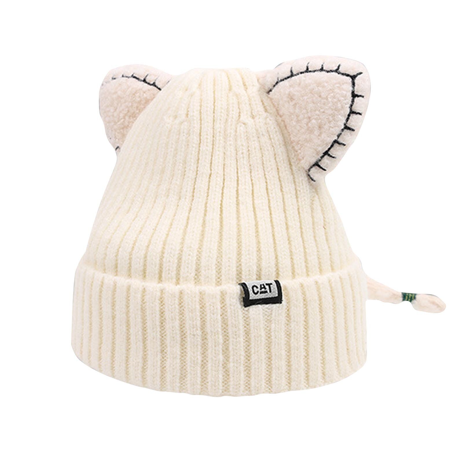 Women Winter Cute Animal Cat Hat Crochet Beanie Hats Photography Knitted Unisex Hat Cotton Blends Solid Warm Soft Hat Cap: White