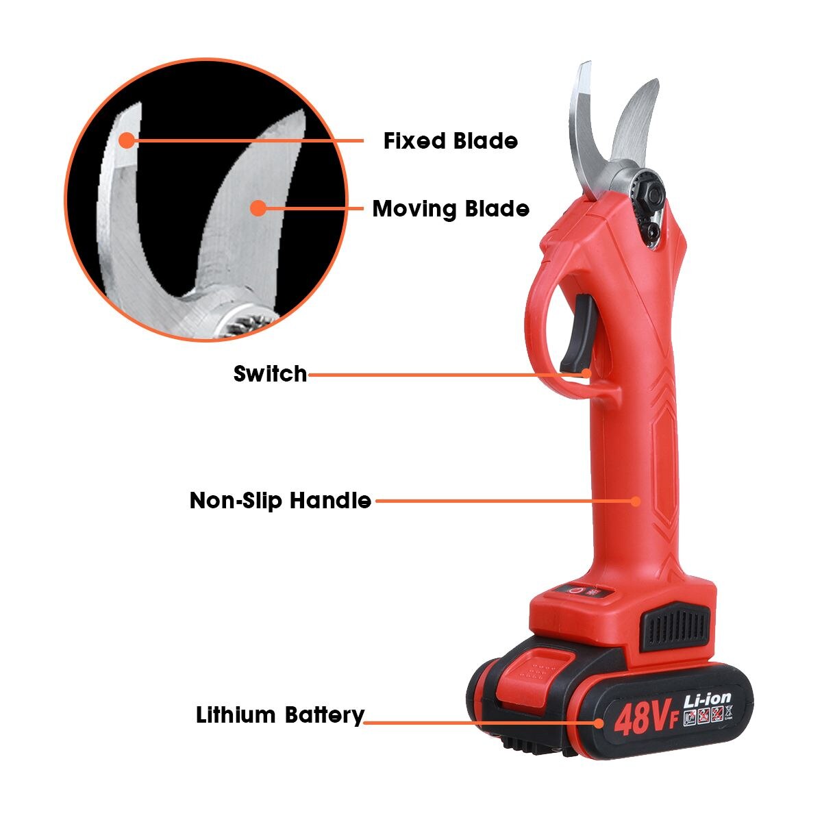 48VF 25mm Electric Cordless Pruner Pruning Shear with 9000mAh Lithium-ion Battery Efficient Fruit Tree Bonsai Pruning Cutter 21V