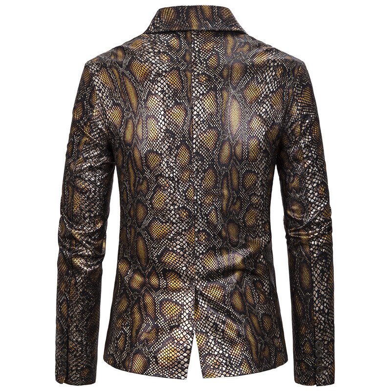 Bronzing Snake Printed Blazer Mens Suits Tuxedos Club Bar Wear Best Man Blazer Business Groomsman Slim Casual Jacket