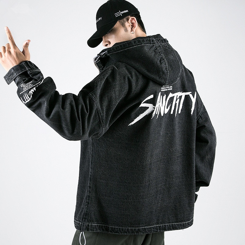 Mannen jas efterår herre jakke oversized letter printed jakke herre hætte denim jakke herre tøj veste homme