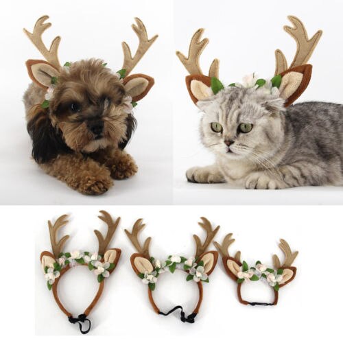 Diademas de Navidad para mascotas, asta de ciervo, banda Floral para la cabeza, accesorios de aseo para perros, gatos y cachorros