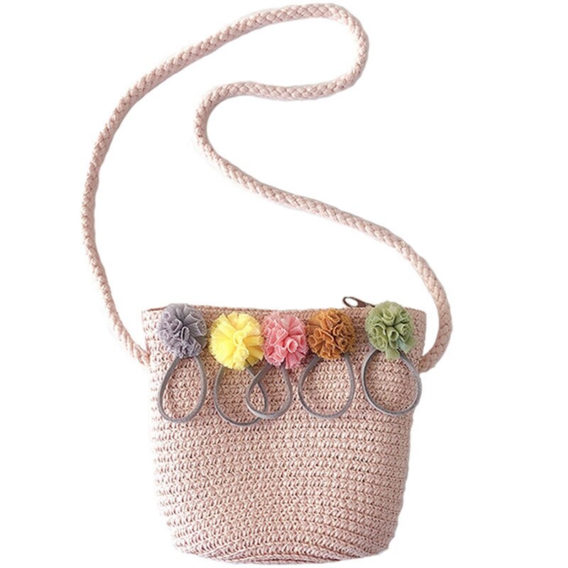 2 Stuks Meisjes Schoudertas Stro Rotan Weave Crossbody Tas Voor Baby Meisjes Best-Roze & Groen