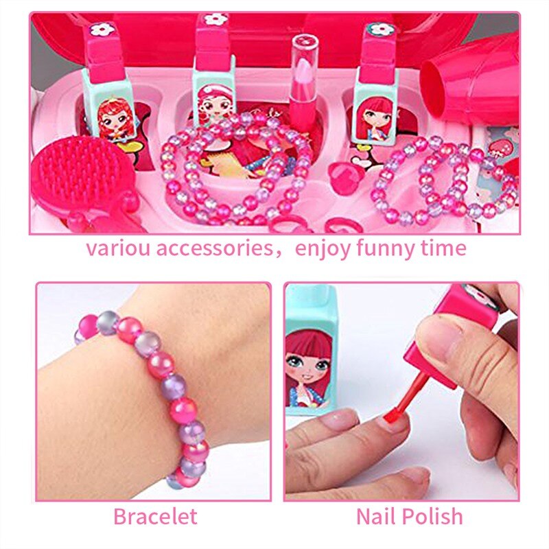 18pcs Set Girls Cosmetic Toy Play House Princess Dressing Table Toy Pink Suit Girls Table Dressing Make Up Toy Play House Sets