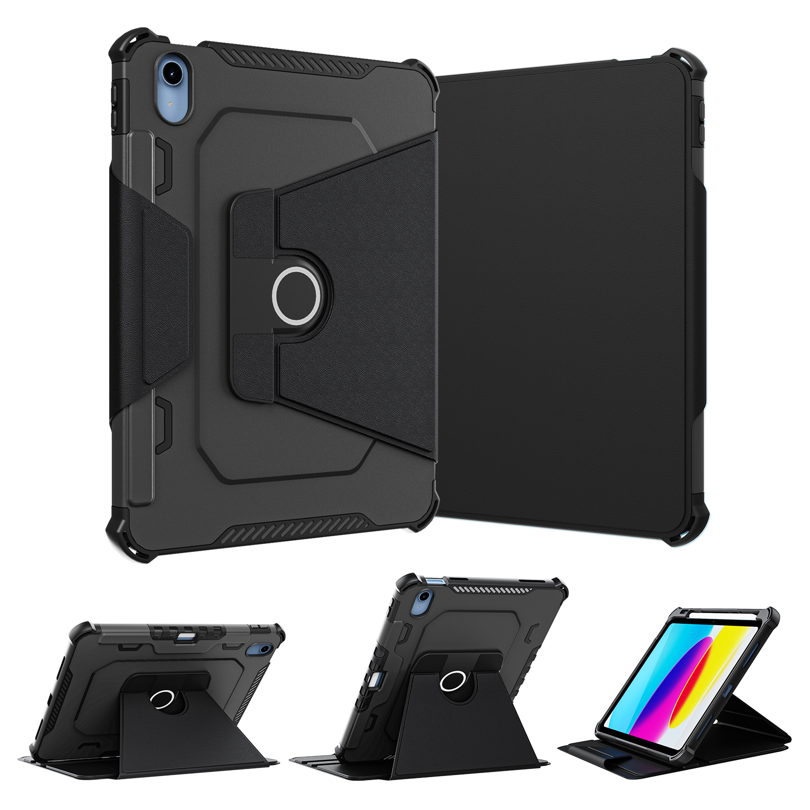 360 Rotation Stand For Apple iPad Air 11 4 Air5 Case A16 A2903 A3355 A3267 Book Leather Tablet Protection Cover: TEN / black