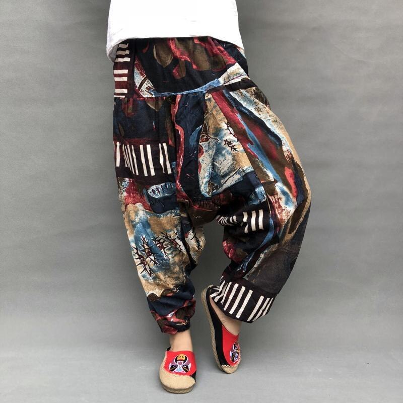 Zomer herenbroek bloomer etnische stijl thaise katoen en linnen dansbroek losse dongba broek nepalese broek met groot kruis: Bruine ogen