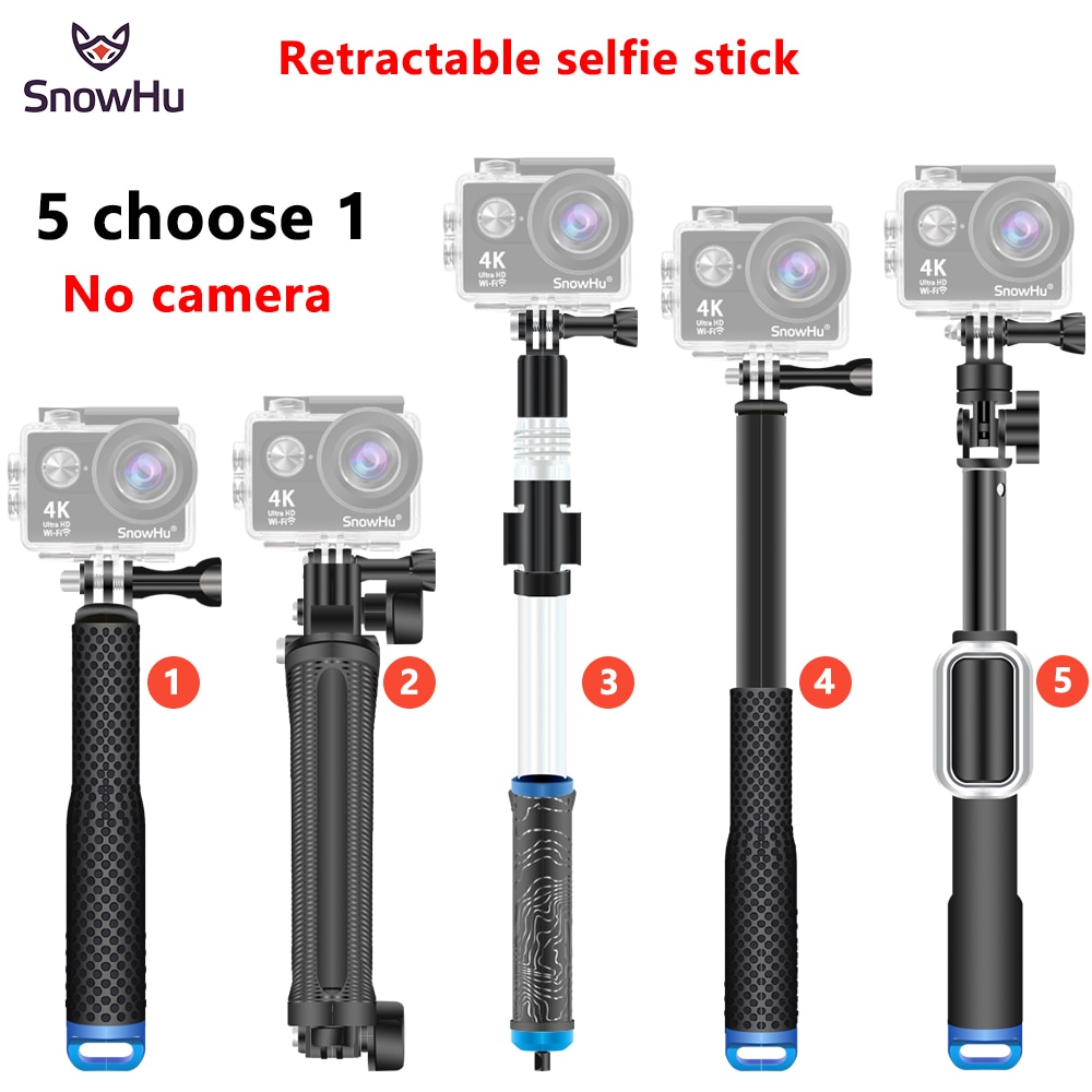 Snowhu action kamera selfie stick vandtæt 3- vejs greb stativ teleskopisk udtrækbar stang håndholdt kamera stativ selfie stick