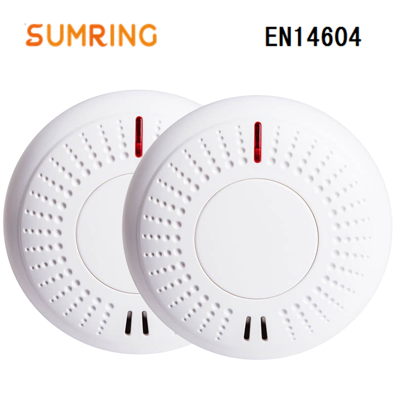2pcs Smoke Detector 10 Years Standalone Sealed Lithium Battery Operated Optical With EN14604 Approval