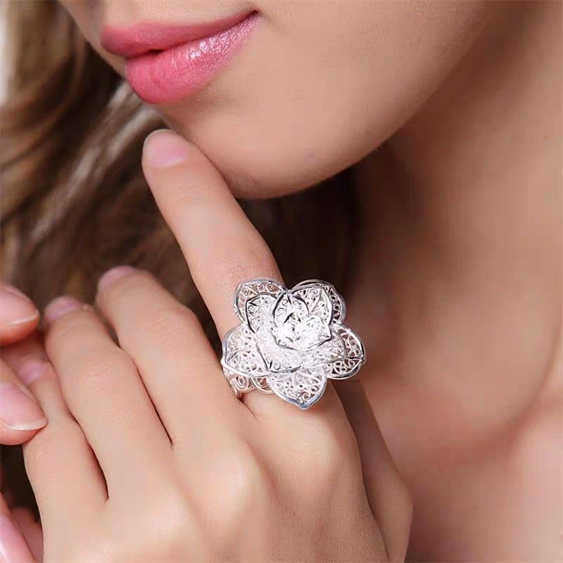 925 Sterling Zilveren Sieraden Set Voor Vrouwen Bloem Hanger Bangle Oorbellen Ringen Armband Kettingen Party Kerstcadeaus