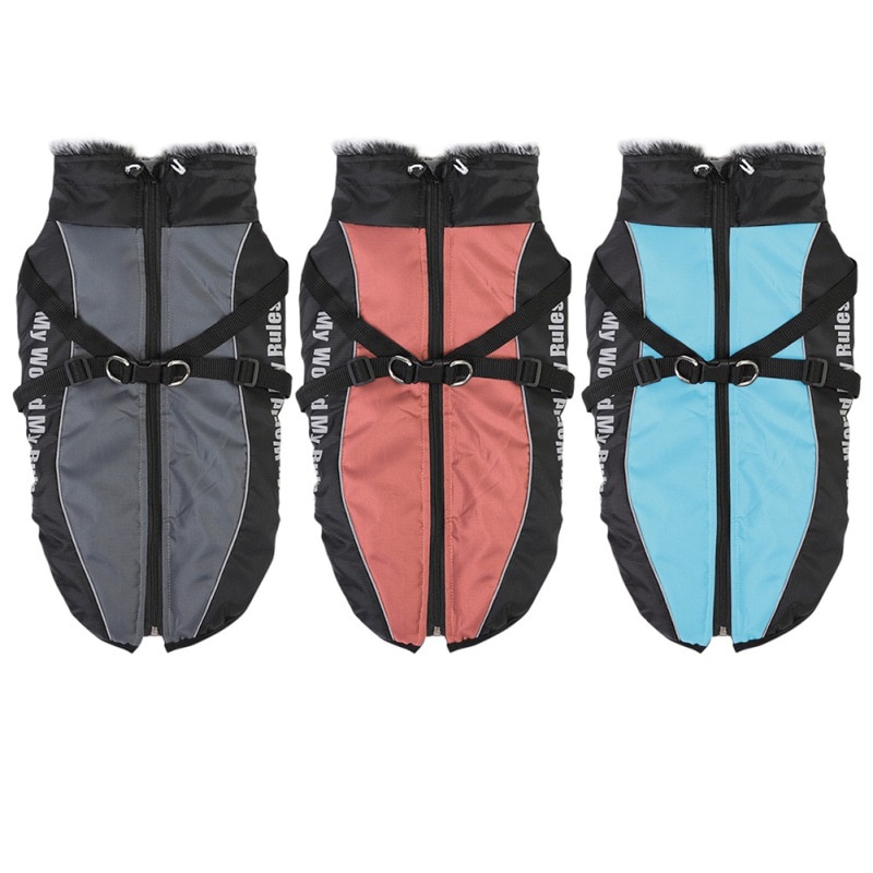 Large Dog Jacket With Harness Winter Warm Padded Pet Clothes For Labrador Waterproof Big Dog Coat French Bulldog Outfit XL-6XL