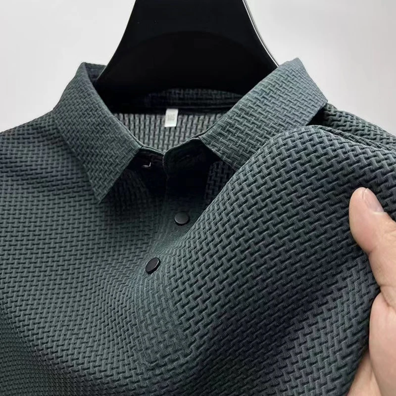 Nueva camisa POLO de Color sólido con flores de hueso de manga corta informal de negocios para hombre, Top versátil cómodo y transpirable a la para verano: XXXL / Verde