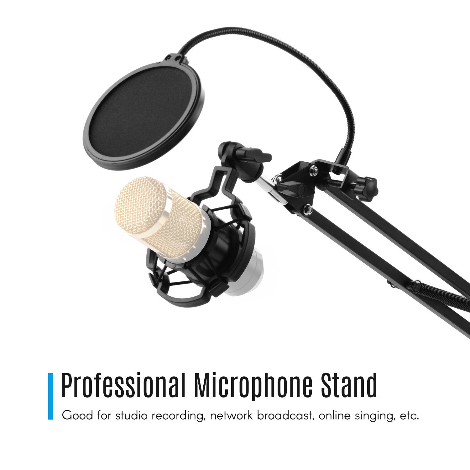 Verstelbare Opvouwbare Microfoon Stand Heaby Duty Metalen Mic Arm Beugel Met Shock Proof Houder Voorruit Pop Filter Voor Studio