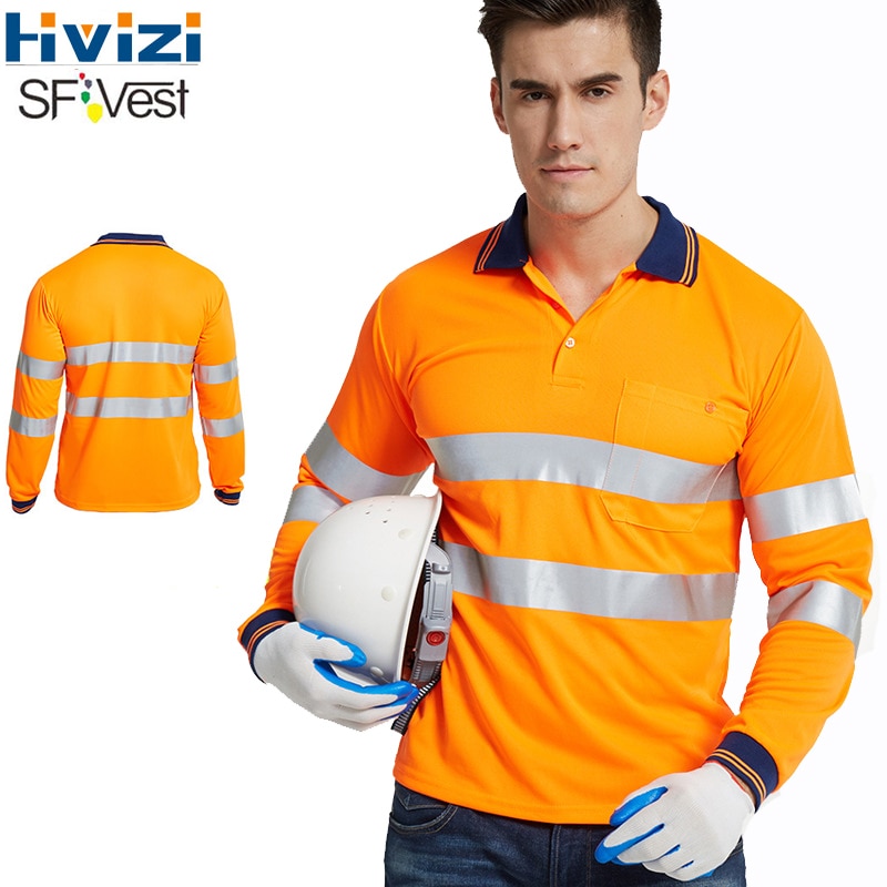Orange høj synlighed reflekterende sikkerheds t-shirt hurtigtørrende langærmet arbejdstøj udendørs konstruktion beskyttende arbejdstøj