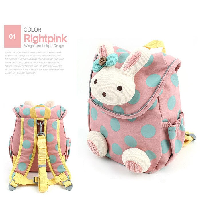 Mochila escolar de estilo Animal para niños y niñas, bonita mochila de felpa de conejo 3d con cordón, bolso escolar para guardería,: Pink