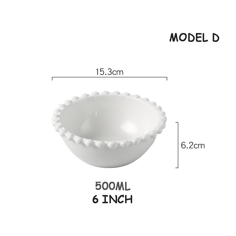 Nordic Pearl-Rim Plate Ceramics Dinnerware Set Steak Flat Tray Dessert Plate Salad Bowl Beaded Tableware Round Shape: D