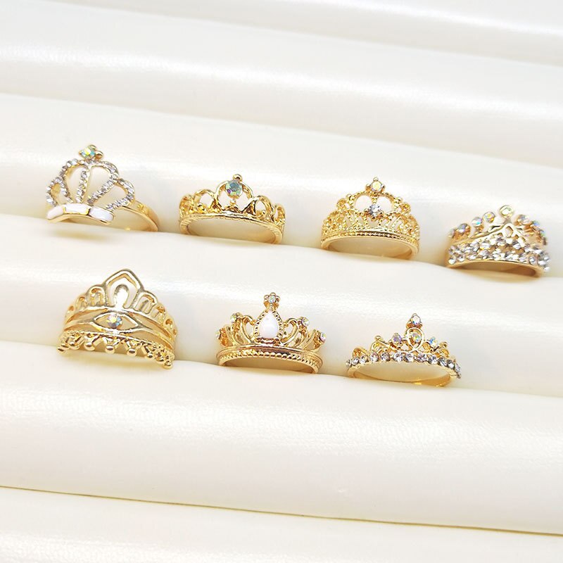 Anillos de corona de circón de cristal para mujer, 2 unids/lote, joyería de boda para nupcial, sortija de compromiso femenina delicada sin definición