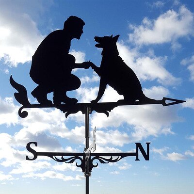 Stainless Steel Weather Vane Wind Direction Outdoor Garden Stake Farm Roof Mount ind Direction Indicator Kit Decor Wind Speed: Dog 32x35cm
