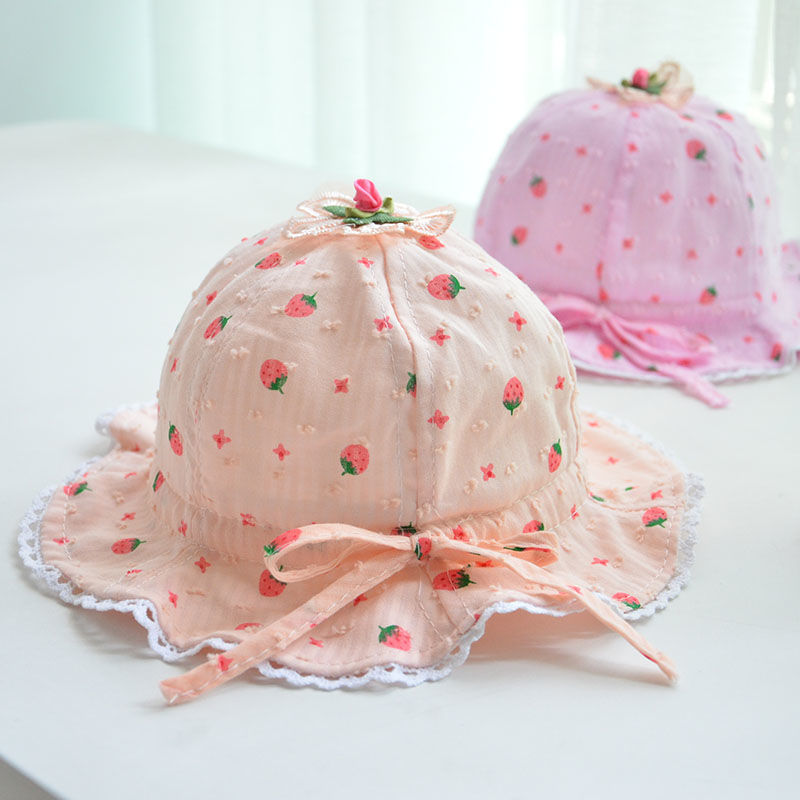 Sombrero bonito para bebé, niña, niño, sombrero para el sol, maceta de fresa, sombrero de princesa, sombrero de pescador para primavera y verano