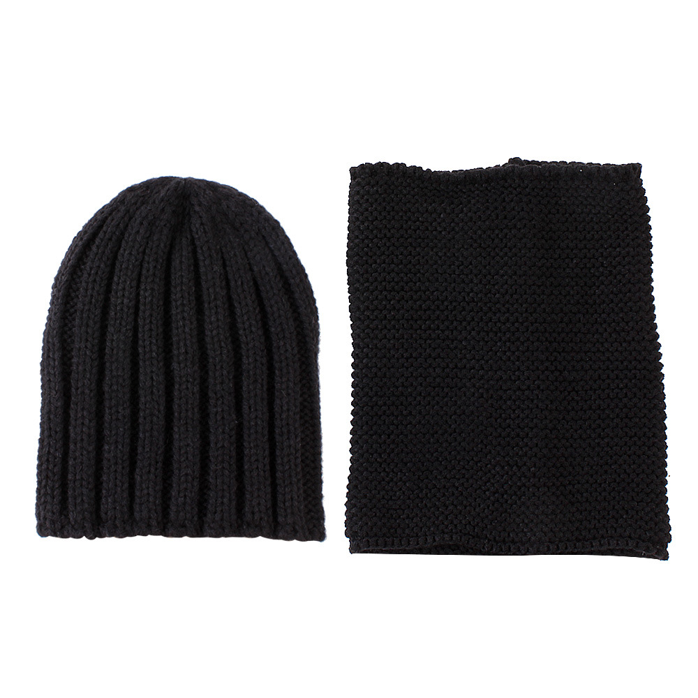 Conjunto de gorro y bufanda para bebé, otoño e invierno, de lana tejida, liso, para niño y niña, gorro y redecilla para niña, gorro para niño de 0-3 años: Negro