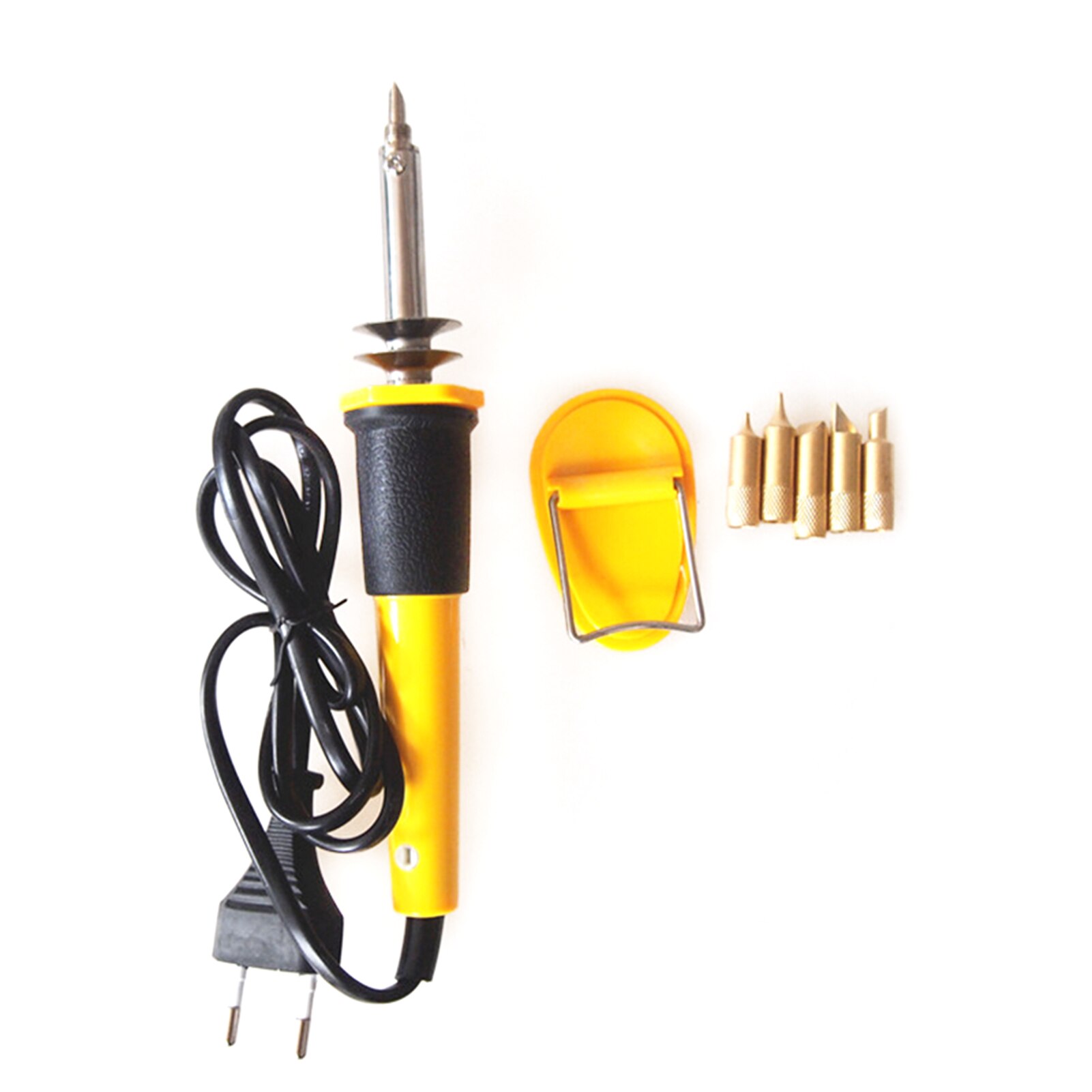 Juego de bolígrafo de pirograbado de cuero para bricolaje, pluma eléctrica para tallar madera con 5 cabezales y soporte, accesorio de artesanía de madera para soldar XH8Z, 7 Uds.