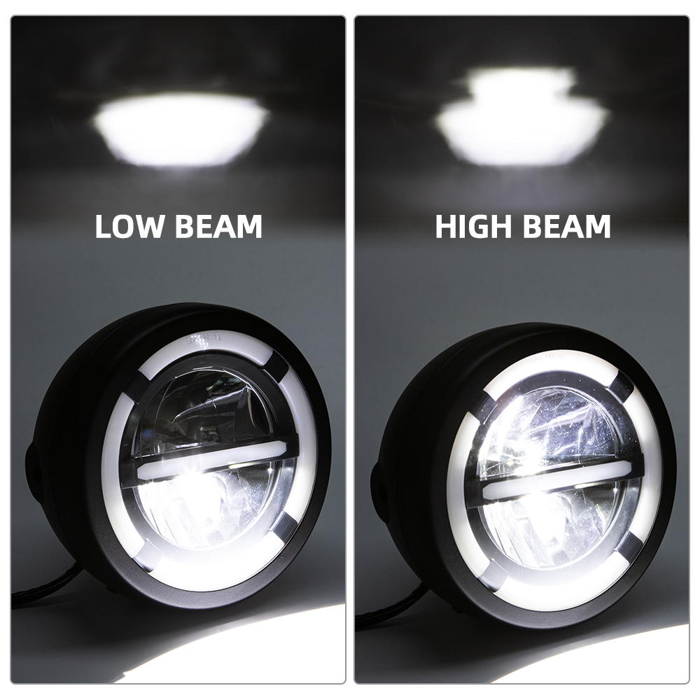 Faro LED redondo para motocicleta de 6,5 pulgadas con luz de giro DRL 12V luz de luz de freno Universal para Cafe Racer Vintage 6,5"