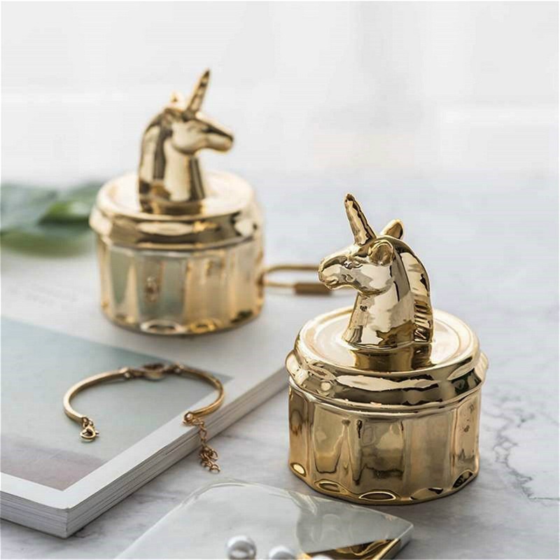 Retro Hof Keramische Dier Snoeppot Eenhoorn Sieraden Doos Wedding Ring Oorbellen Ketting Opslag Kan Organisator Trinket Box