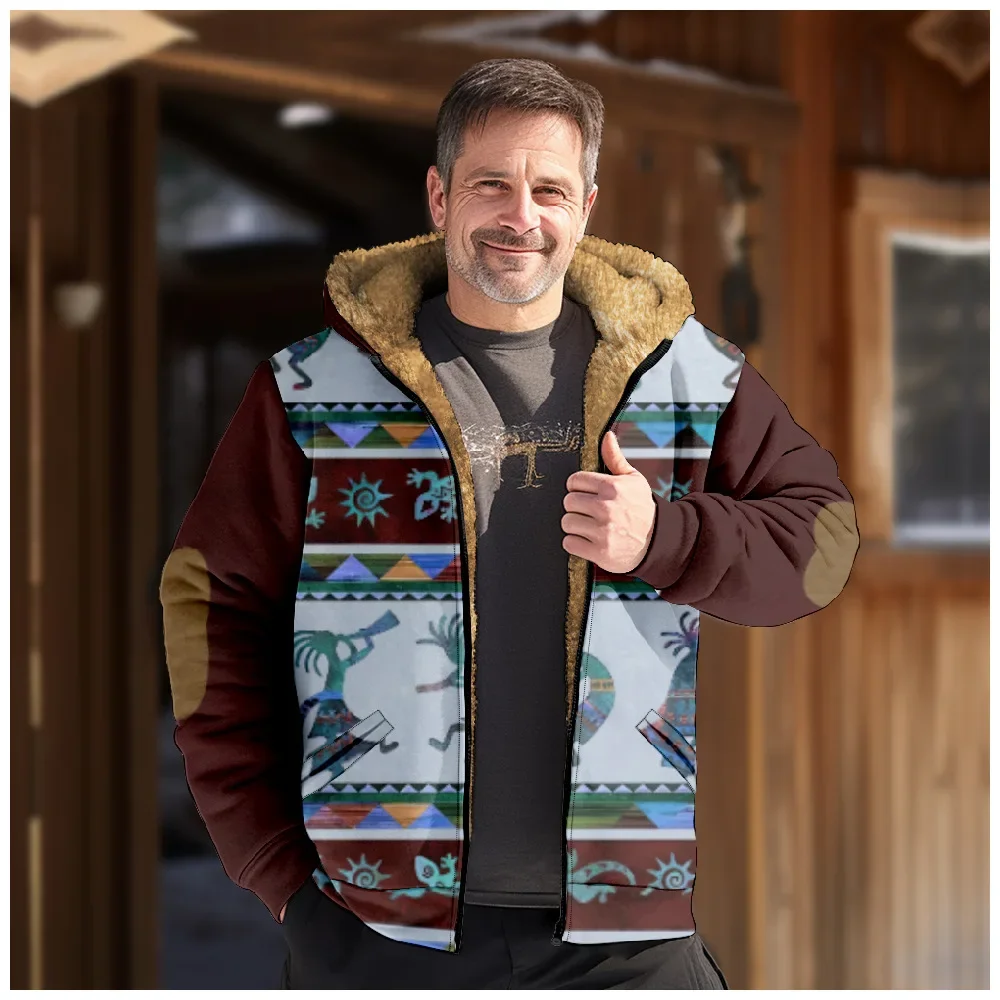Chaqueta para hombre, cárdigans Retro nativo americano, abrigos de invierno de lana gruesos con estampado para caza al aire libre, ropa de calle para hombre