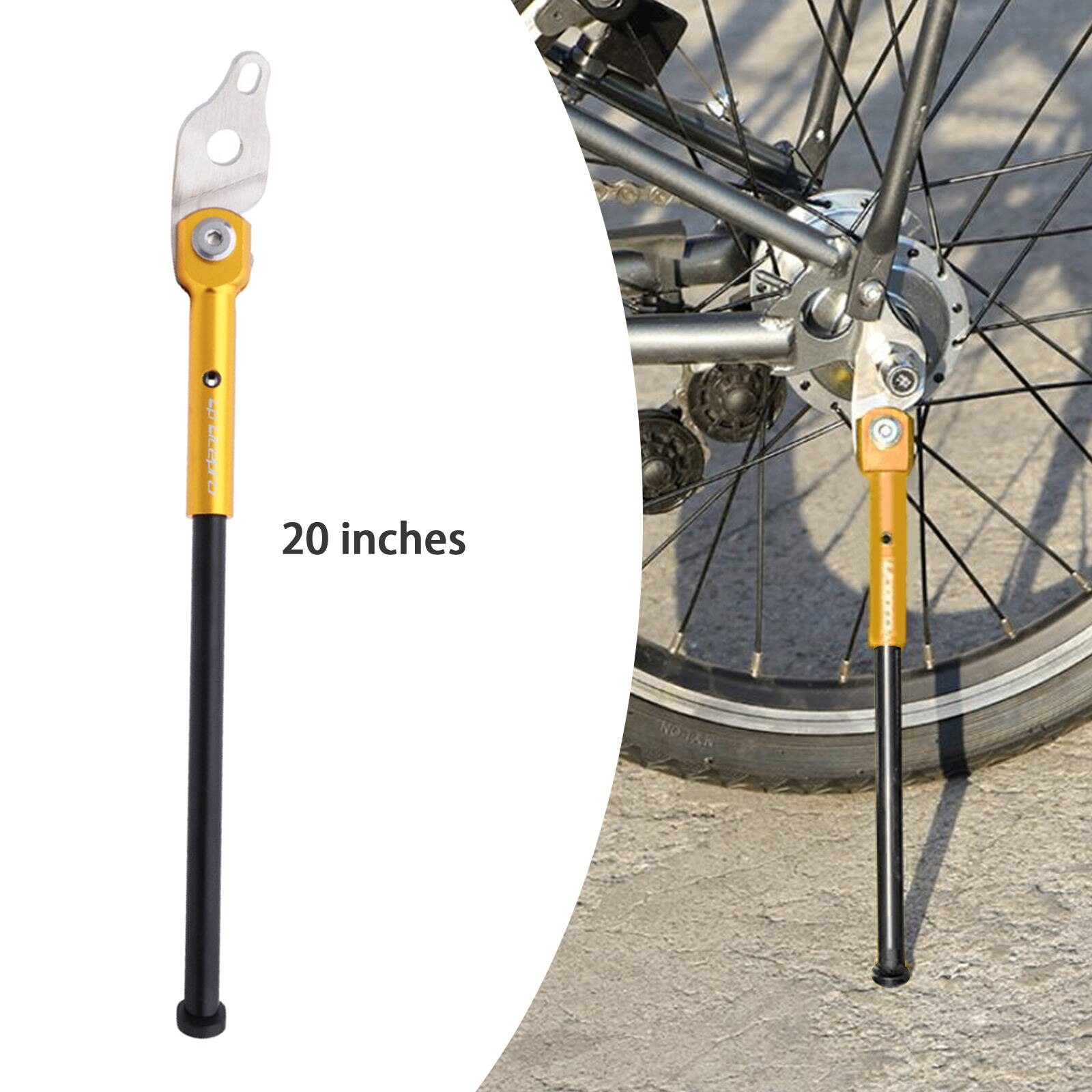 Bike Kickstand, Folding Bicycle Single Leg Stand with Anti-Slip Foot for Birdy Folding Bike, Kids Bike, Foldable Bike: Gold 20in