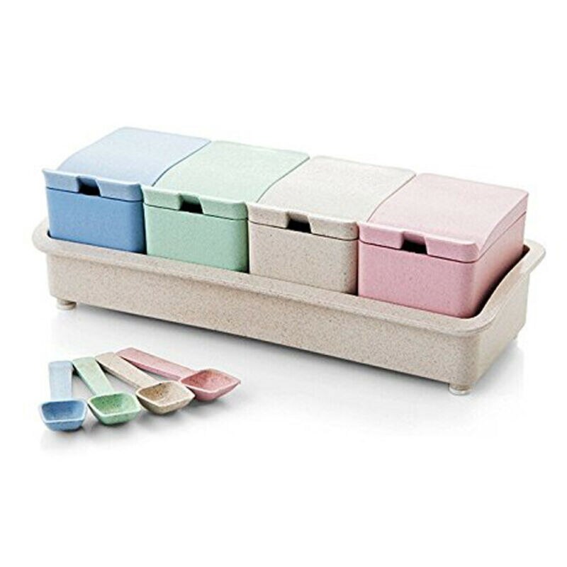 4 pièces ensemble épices conteneur pot Condiment distributeur sel assaisonnement boîte cuisine outil avec cuillère