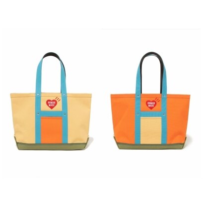 Menselijk Gemaakt Canvas Tas Geborduurd Hart Colorblock Grote Capaciteit Unisex Zak Human Made Tote Handtas: medium