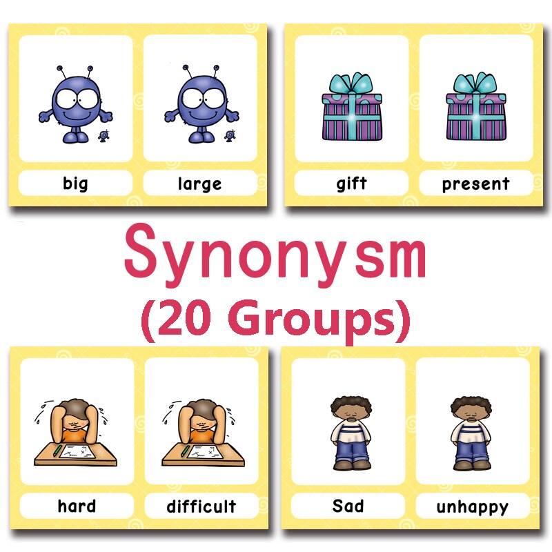 120 Groepen/Set Synoniemen Antoniemen Engels Woord Leren Kaart Flashcards Puzzels Voor Kinderen Kinderen Juguetes Educativos Speelgoed: Synonyms