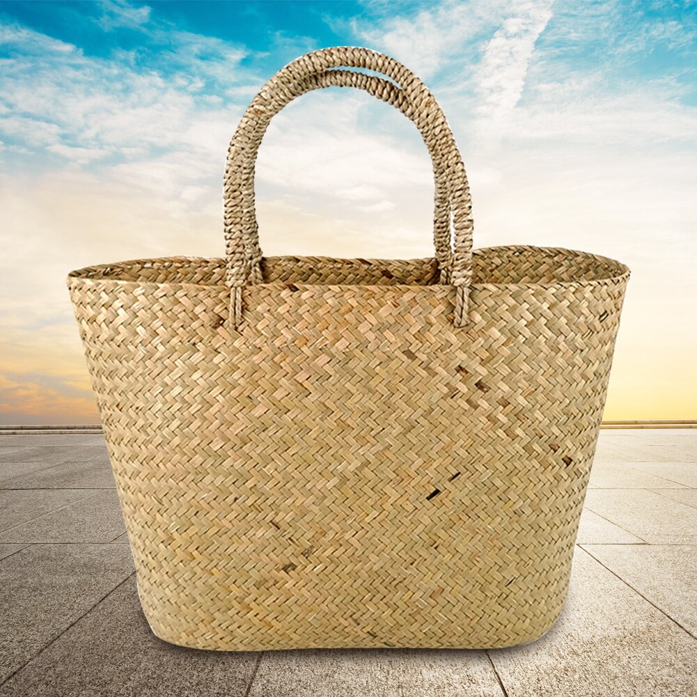 Summer Beach Everyday Basket Shopper Reusable Eco-friendly Women Handbag Straw Woven Shopping Tote Casual Handmade Travel Girls