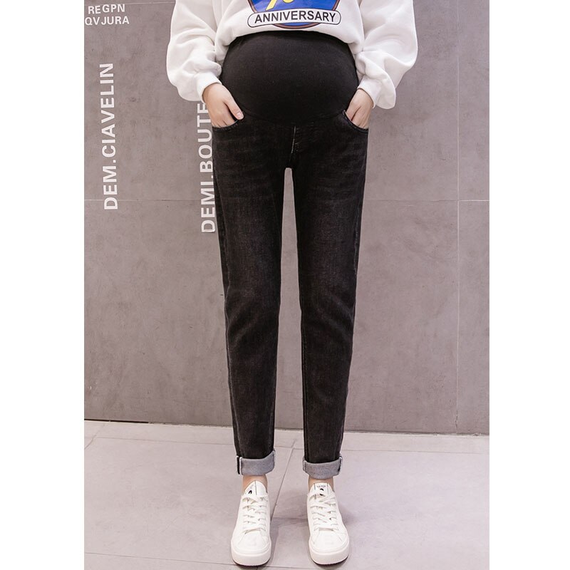 Boyfriend jeans, zwangerschapsbroeken voor zwangere vrouwen, casual losse jeans, zwangerschapsbroeken, zwangerschapskleding: Zwart / M