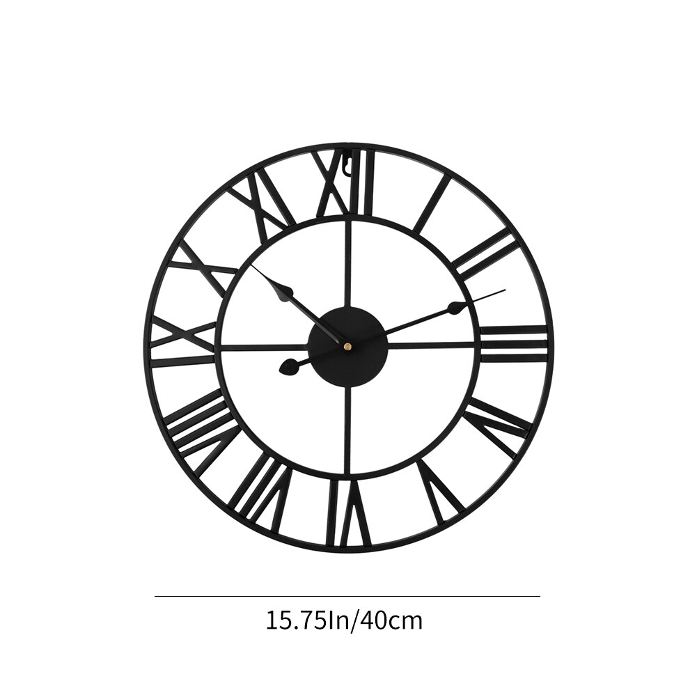 Retro Roman Numeral Wall Clock Crafts Ornaments Iron Black 40cm Retro Large Living Room Office Art Wall Home Decorative