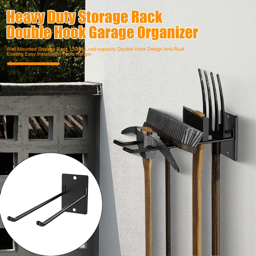 Heavy Duty Storage Rack Tool Organizer Heavy Duty Wall Mounted Storage Rack with 150lbs Load Capacity Double Hook for Organizing