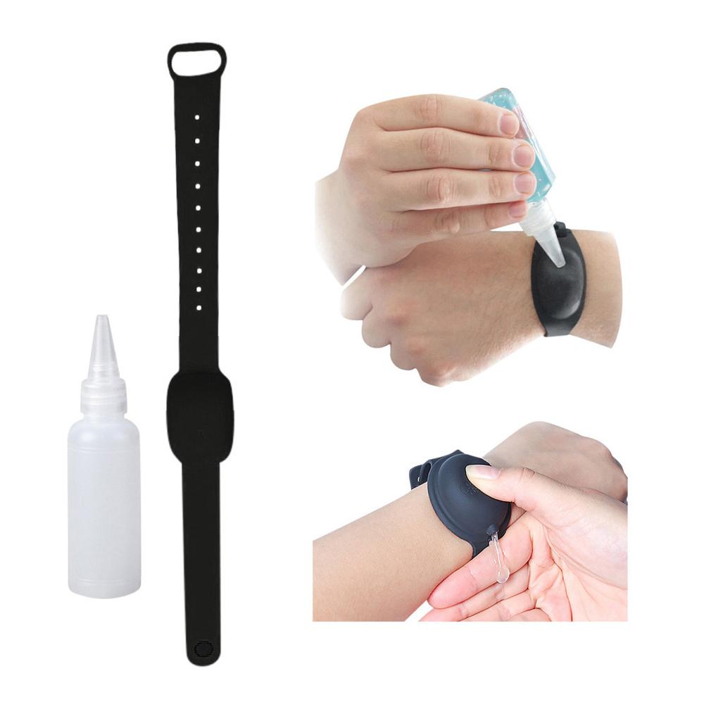 10ML Wearable Portable Refillable Bottles Wristband Hand Dispenser Soap Bracelet Refillable Bottles Hand Sanitizer Dispenser: black