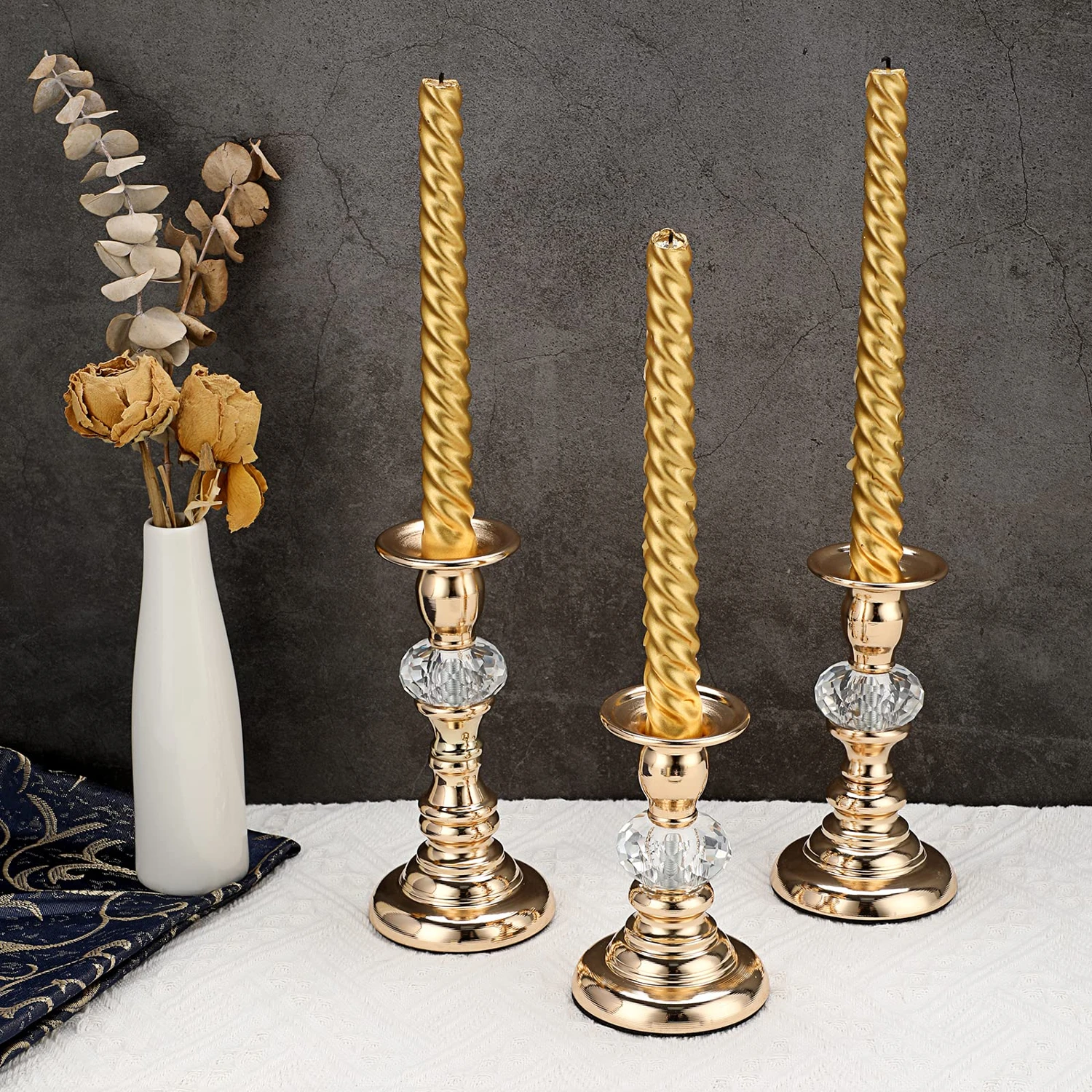 Portavelas cónico Vintage de Metal, candelabro decorativo, soporte para velas de cristal, portavelas cónico para boda, en casa